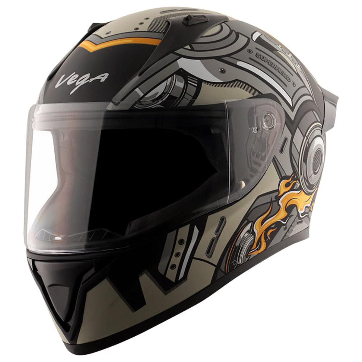 Vega Bolt Superhero Black Grey Helmet.